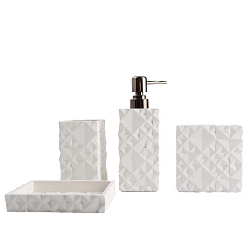 Hymmah Bathroom Accessories Set,Toothbrush Holder,Farmhouse Bathroom Decor,4 Pcs Resin Gift Set Apartment Necessities, Contain Toothbrush Cup,Soap Dispenser,Soap Dish,Tumbler