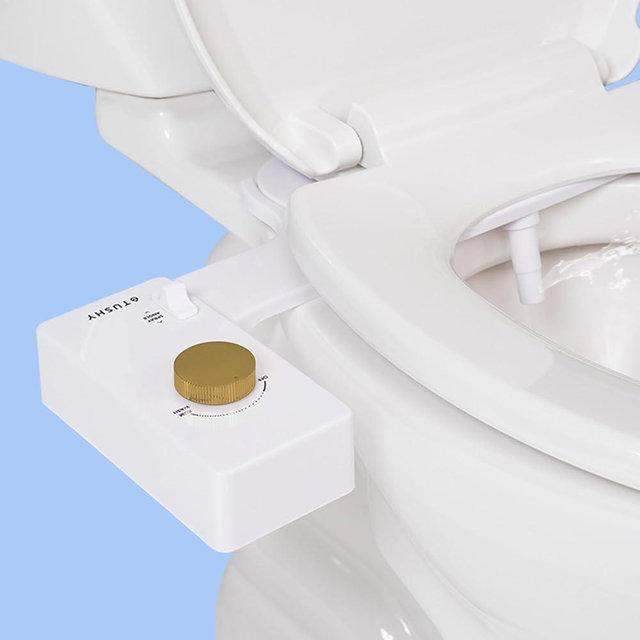 TUSHY Classic 3.0 Bidet Toilet Seat Attachment - a Non-Electric Self Cleaning Water Sprayer with Adjustable Water Pressure Nozzle, Angle Control & Easy Home Installation (White/Brushed Brass)