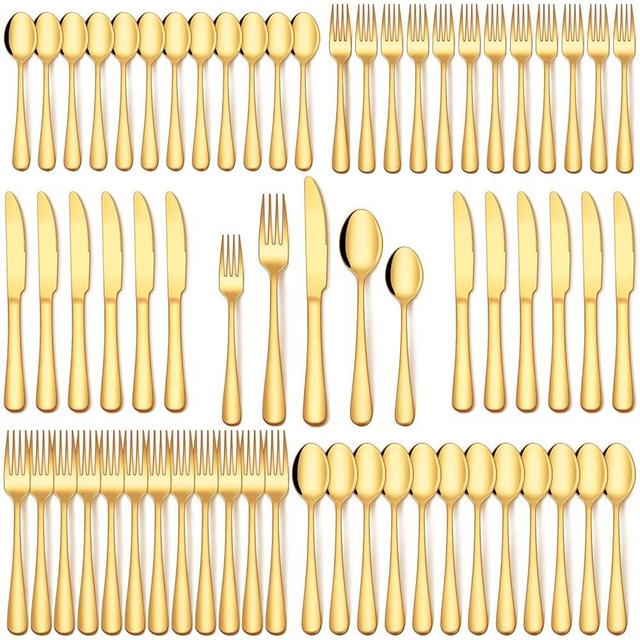 EUIRIO 60Pcs Gold Silverware Set, Stainless Steel Flatware Cutlery Set Service for 12, Mirror Polished Gold Utensils Set Include Forks Spoons Knives for Home, Wedding, Restaurant, Dishwasher Safe