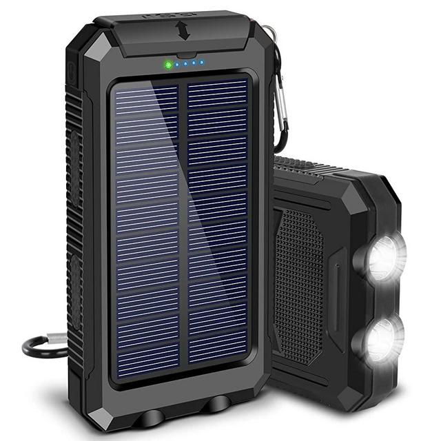 Solar Charger, 20000mAh Solar Power Bank for Camping Outdoor, with 2 Led Flashlight and 2 USB Output Ports, Portable Solar Battery Charger for Cell Phone (iPhone Ipad Android)