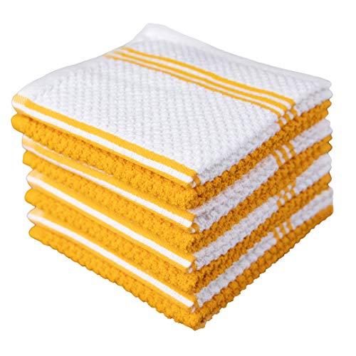 Sticky Toffee Cotton Terry Kitchen Dishcloth, 8 Pack, 12 in x 12 in, Yellow Stripe
