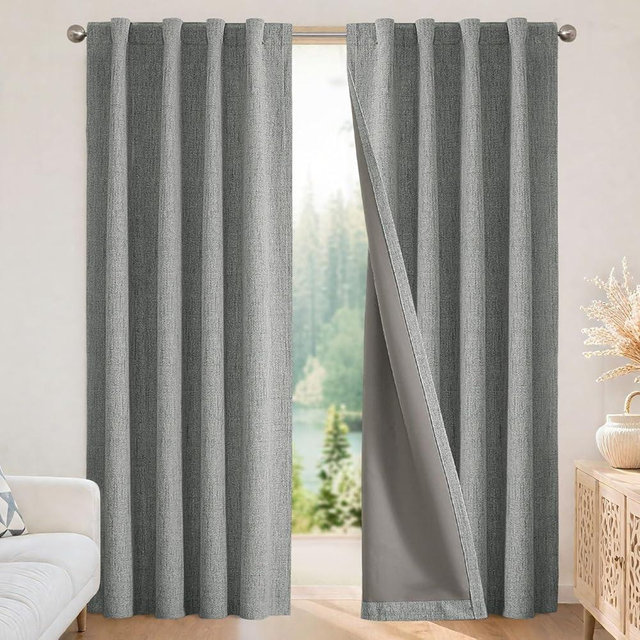 Joydeco Blackout Curtains for Bedroom - 100% Light Blocking 2 Panels Light Grey Drapes 100"W x 84"L, Thermal Insulated Room Darkening Curtains, Linen Textured for Living Room, Rod Pocket & Back Tabs
