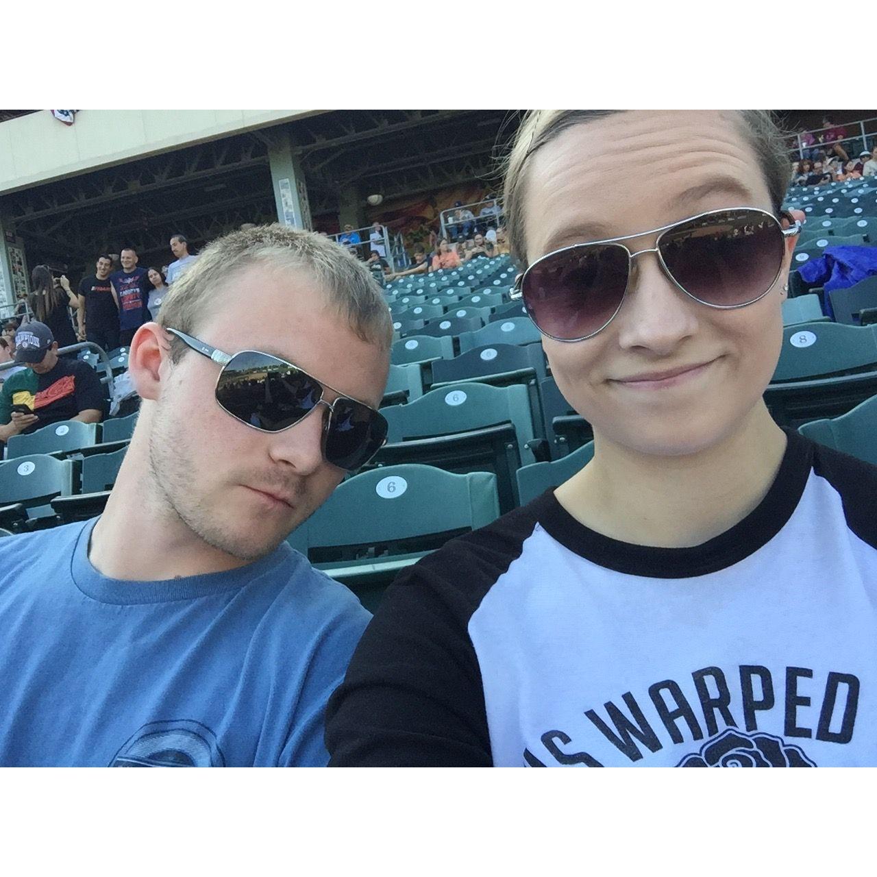 This was our very first date. Katie's family had tickets to the Rivercats game! Weston showed up with a ring pop and bouquet of roses to ask Katie to be his girlfriend!