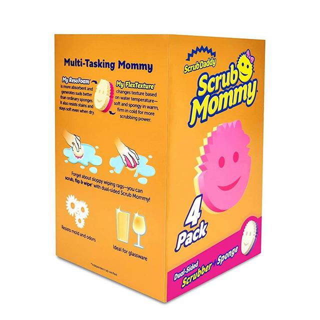 Scrub Daddy Dual Sided Sponge and Scrubber - Scrub Mommy - Scratch Free Sponge for Dishes and Home, Soft in Warm Water, Firm in Cold, Odor Resistant 4 Count