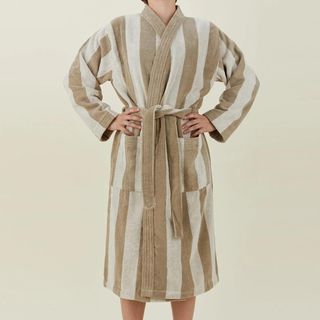 Simple Striped Terry Bathrobe