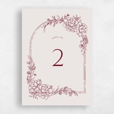 Dark Burgundy, Red Wedding Table Number - Armoise