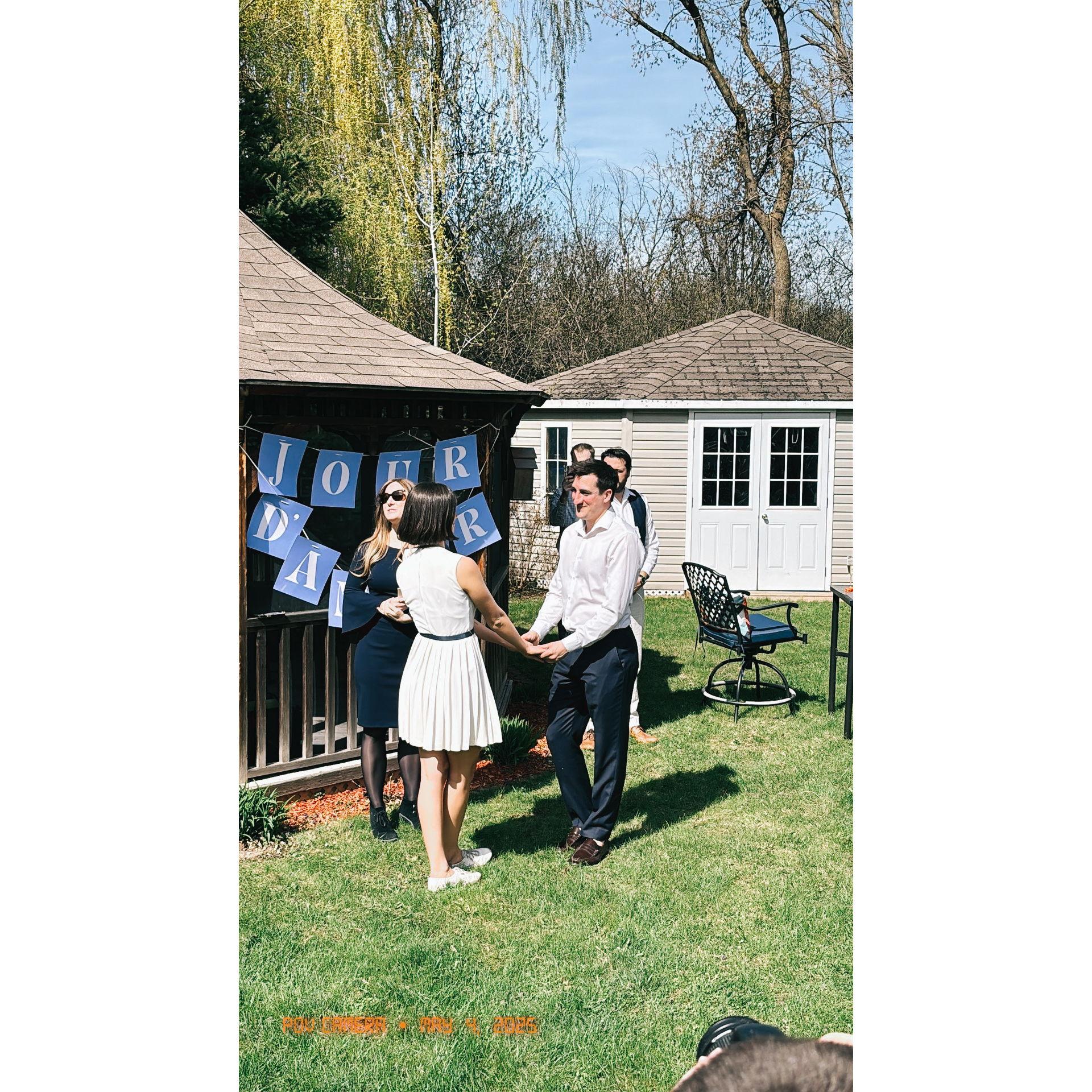 The prelude to our wedding in France: our Garden Party Engagement surprised all as they joined as witnesses to our civil marriage vows.