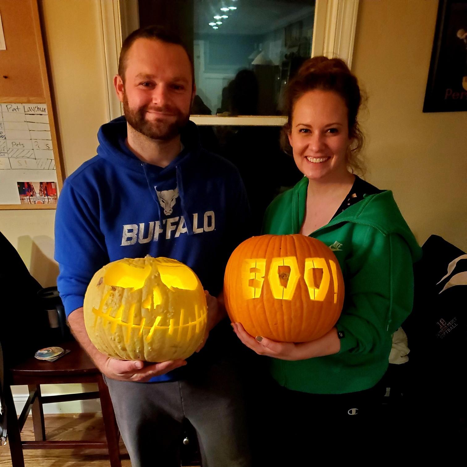 Carving pumpkins during our first Halloween together