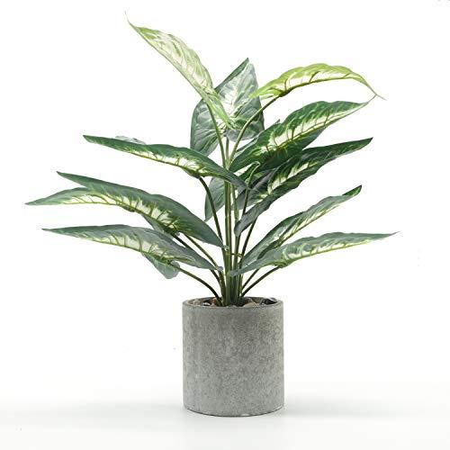 Velener 15" Artificial Potted Green Leaf Plant in Pot for Desk Top Decor (Taro Leaf)