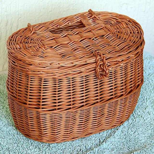 Onion Basket, Potato Basket, Oval Storage Basket with Lid, Handmade Willow Basket, Oval Wicker Basket, Lidded Storage Basket, Pantry Basket