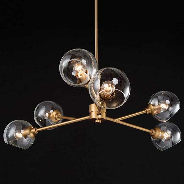 Chandeliers for Dining Rooms, 28'' Gold Globe Chandeliers, 6-Light Modern Pendant Lighting Fixtures with Open Glass Shades for Living Room, Kitchen and Bedroom