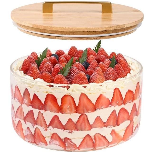 LOVYANXUE Large Salad Bowl, 10 inch Trifle Bowl Glass with Sealed Lid, Versatile Mixing and Serving Bowl for Laying Ice Cream,Cake,Cupcake,Salad,Fruit,Baking,Dessert and Party Diy, Microwave Safe