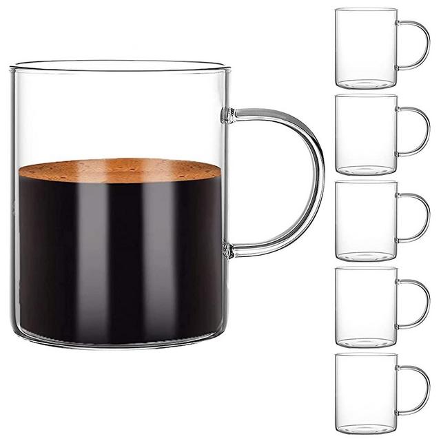 Glass Coffee Mugs Set of 6, Aoeoe 15 oz Large Coffee Mug, Wide Mouth Glass Mugs, Mocha Hot Beverage Mugs, Clear Espresso Cups with Handle, Glass Cup for Hot or Cold Latte, Cappuccino, Tea, Juice, Beer