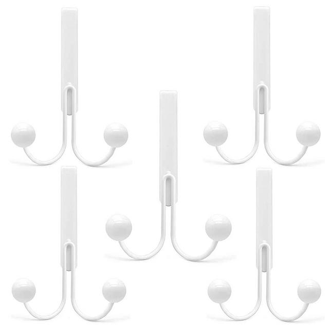 5 Pack Over The Door Hooks for Clothes, HILELIFE Metal Over The Door Hanger 2 Hooks Over Door Hooks for Hanging Coats, Bags, Pants, Hats, Scarves, Fit Doors Up to 1.4 in (White)