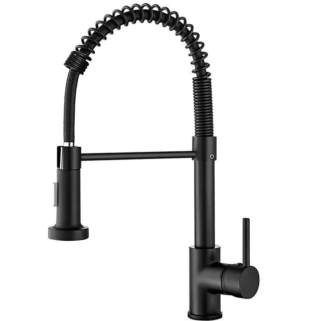 ZSW Kitchen Faucets with Pull Down Sprayer, Commercial Industrial Spring Single Handle Stainless Steel & Solid Brass Kitchen Sink Faucets for Farmhouse Camper Kitchen Rv (Matte Black)