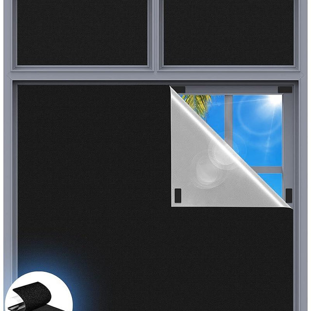 Blackout Curtains for Bedroom, 70" x 58" Portable Black Out Blinds with 20 Sets Hook & Loop Strips for 100% Blackout Window Film, Temporary Black-out Shades for Windows Cover Nursery Travel RV- Blacks