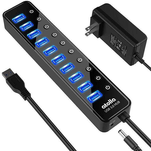 Powered USB 3.0 Hub, atolla 10 Ports USB Data Hub Splitter with Individual ON/Off Switches and 12V/2.5A Power Adapter USB Extension for Mouse, Keyboard, Hard Drive or More USB Devices