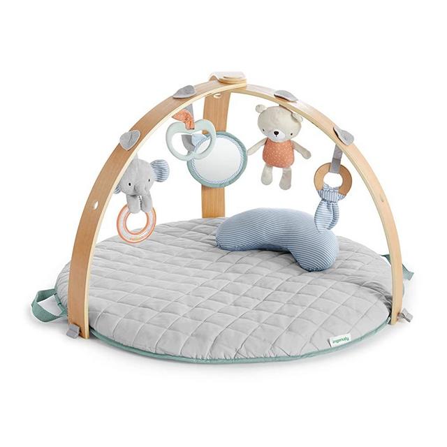 Ingenuity Cozy Spot Reversible Duvet Activity Gym & Play Mat with Wooden Toy bar - Loamy, Ages Newborn +
