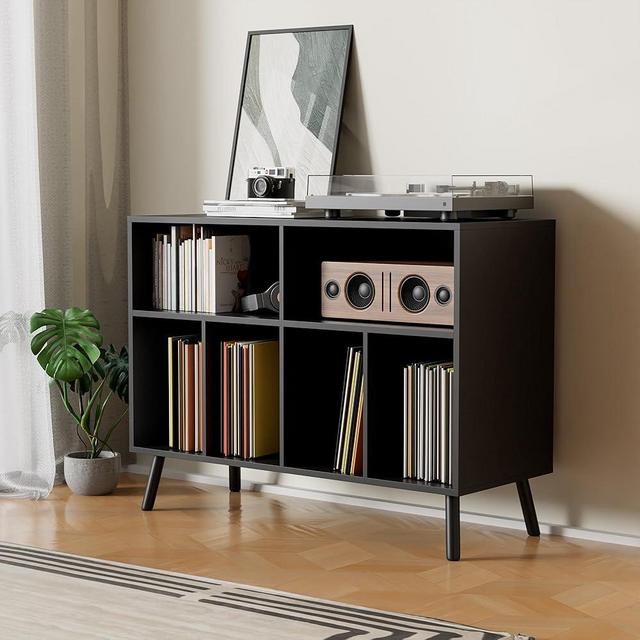 Cozy Castle Record Player Stand, Turntables Stand with Vinyl Record Storage Holds up to 350 Albums, Record Stand Table for Bedroom, Living Room, Office, Black