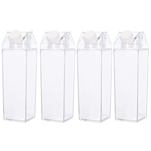 TIPSY UMBRELLA Clear Milk Carton Water Bottle - BPA Free Child Friendly - Environmentally Reusable – Milk Carton Shaped Water Bottle – Juice/Boba Tea Bottle – 500ml Handy Travel Size (4PACK)