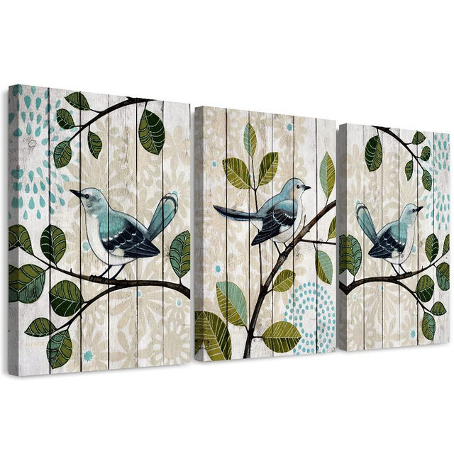 Bird On The Branch 3 Piece Abstract Canvas Wall Art For Living Room Wall Decor For Bedroom Kitchen Decorations Abstract Hang Posters Canvas Prints Artwork Modern Framed Bathroom Home Decoration