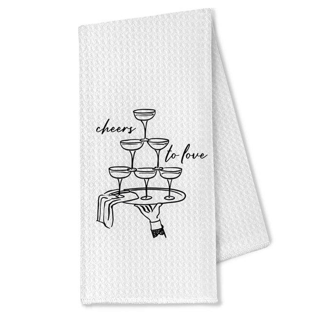 OTOUO Wedding Champagne Kitchen Dish Towels,Party Bar Dish Hand Tea Towel,Wedding Engagement Just Married Newlywed Gifts for Women Girls,16x24 Inch