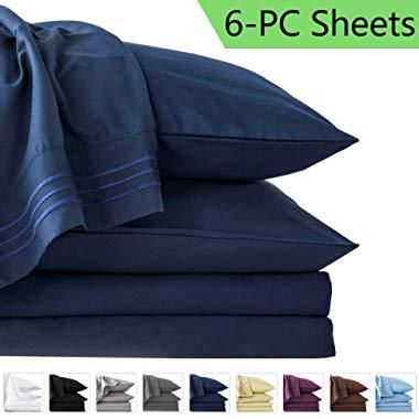 LIANLAM King 6 Piece Bed Sheets Set - Super Soft Brushed Microfiber 1800 Thread Count - Breathable Luxury Egyptian Sheets Deep Pocket - Wrinkle and Hypoallergenic(King, Navy Blue)
