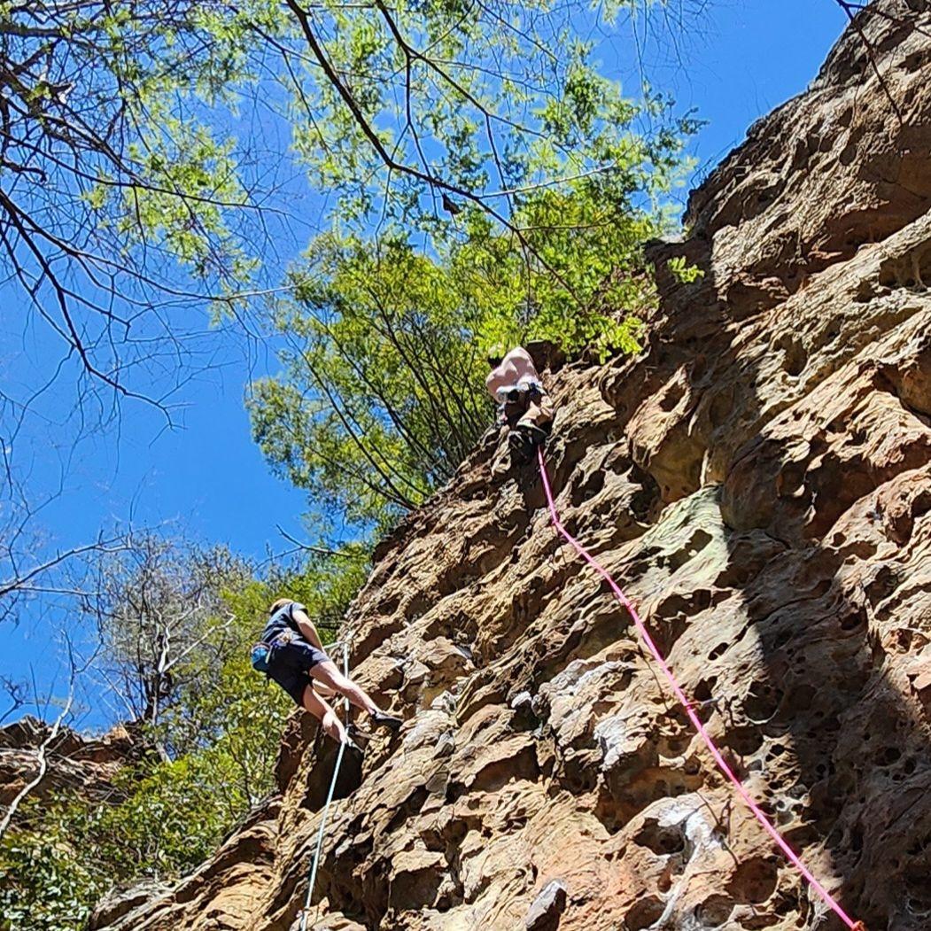 John and Issac on the rock wall