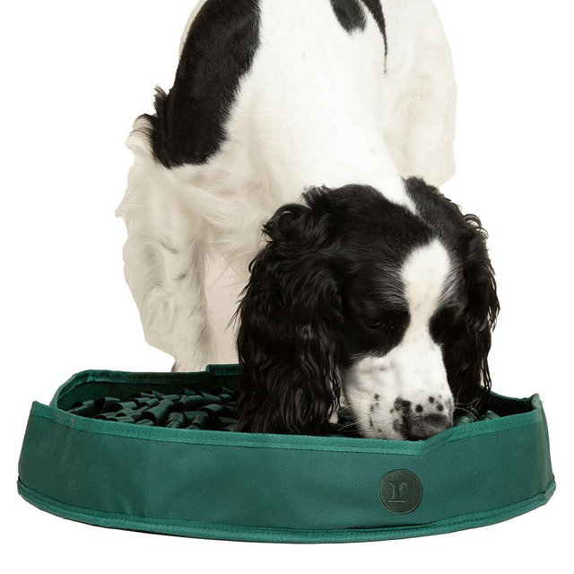 Reggie Stimulating Feeding Mat for Dogs, for Dog Calming Support, Reducing Speed Eating, and Mental Stimulation, 20" Large Diameter, Hunter Green