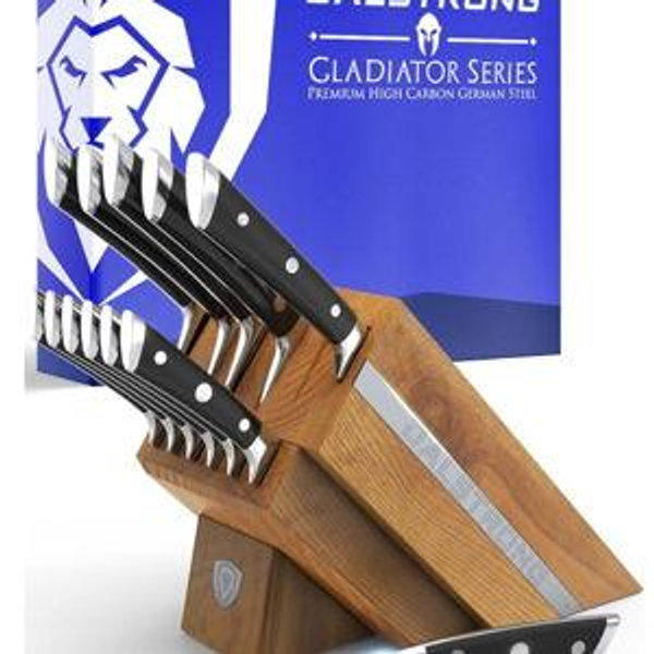 Dalstrong 12-Piece Knife Block Set - Gladiator Series Elite - Black Handles - German HC Steel - Hand-Made Manchurian Ash Wood Block - NSF Certified