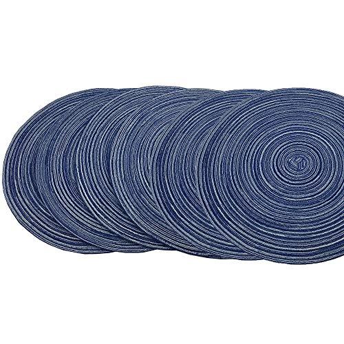 WAZAIGUR Red-A，Placemats,Round Placemats for Dining Table Set of 6 Woven Heat Resistant Non-Slip Kitchen Table Mats Diameter 14 inch(Blue)