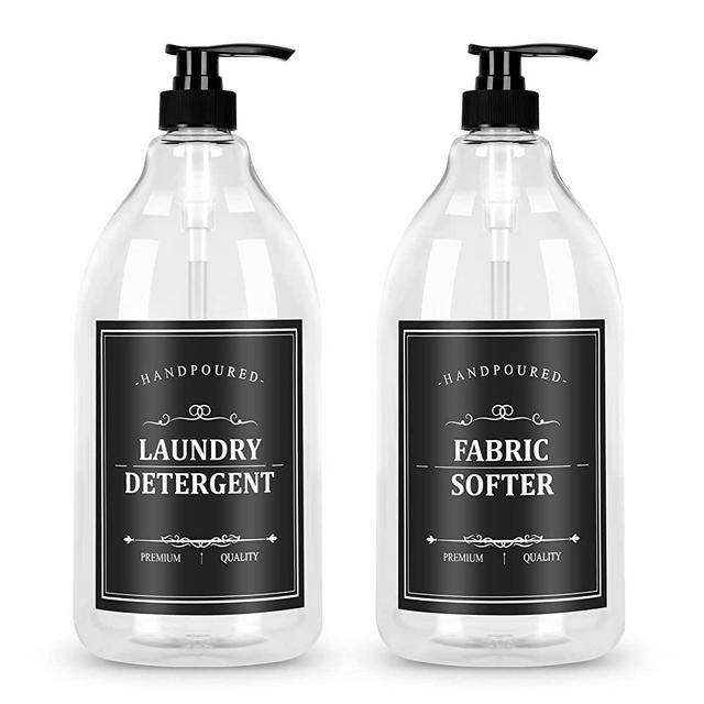 Hardinn Laundry Detergent Dispenser - Set of 2 Half Gallon Liquid Laundry Soap and Fabric Softner Dispenser Bottles for Laundry Room Organization