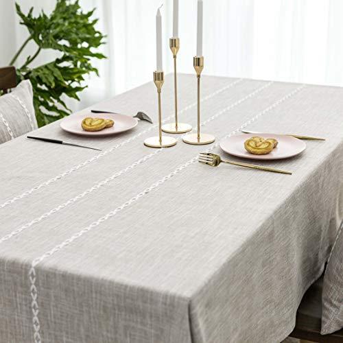 Home Brilliant Faux Burlap Tablecloth Rectangular Oblong Table Cover for Kitchen Dinning Striped Tabletop Decoration (52 x 72 Inch, Light Linen)