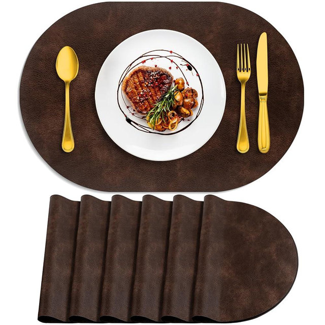 ADRIMER Placemats, Heat Resistant Oval Placemats Set of 6 Washable 12 x 17 Inch, Waterproof Table Mats, Wipeable Pu Place Mats for Kitchen, Dining Room, Coffee