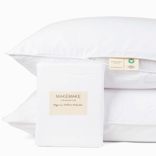 Makemake Organics Organic Cotton Pillow Protectors (Set of 2) GOTS Certified Organic Pillow Cases Zippered Natural Breathable Barrier Fits King (20x36, Bright White)