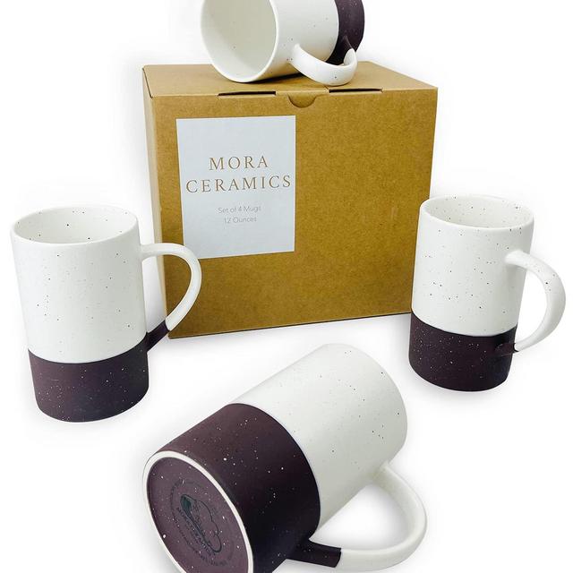 Mora Ceramics 12oz Coffee Mug Set of 4 - Ceramic Tea Cups with Handle - Microwave and Dishwasher Safe, Perfect For Cup or Mug Lovers - Rustic Matte Glaze, Modern Design Mugs - Garnet