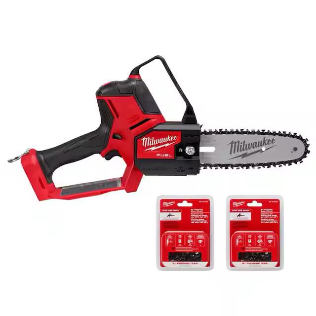 M18 FUEL 8 in. 18V Lithium-Ion Brushless Electric Battery Chainsaw 8 in. HATCHET Pruning Saw with Two 8 in. Saw Chain by Milwaukee