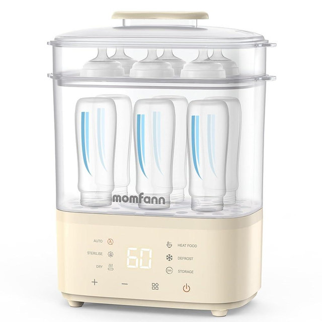 Momfann Bottle Sterilizer and Dryer, 8-in-1 Electric Steam Sterilizer for Baby Bottles, Baby Items & Breast Pump Accessories (Yellow)