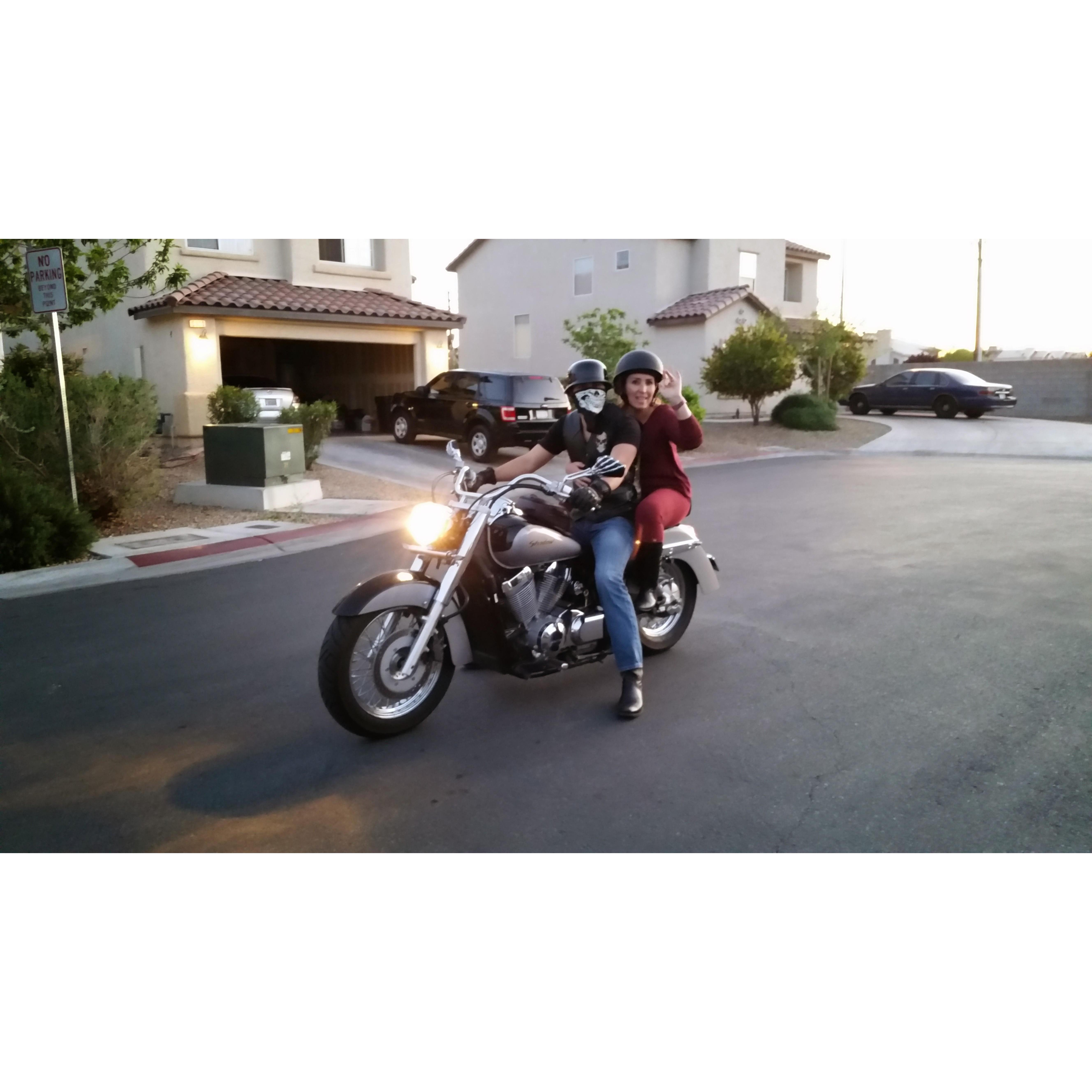 Had to put this picture. Always making everyone around you smile! My mom's first time on a motorcycle.