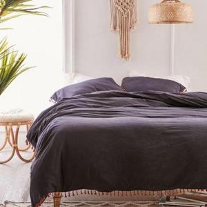 Washed Cotton Tassel Duvet Cover- Full/Queen, Cream