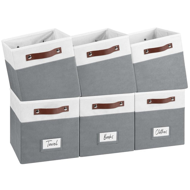 FinishingBo 6-Pack Storage Cubes with Handles & Label Holders Basket, Closet Cube Home Organizer Bins(White/Dark Grey, 10.5*10.5*11 inch)