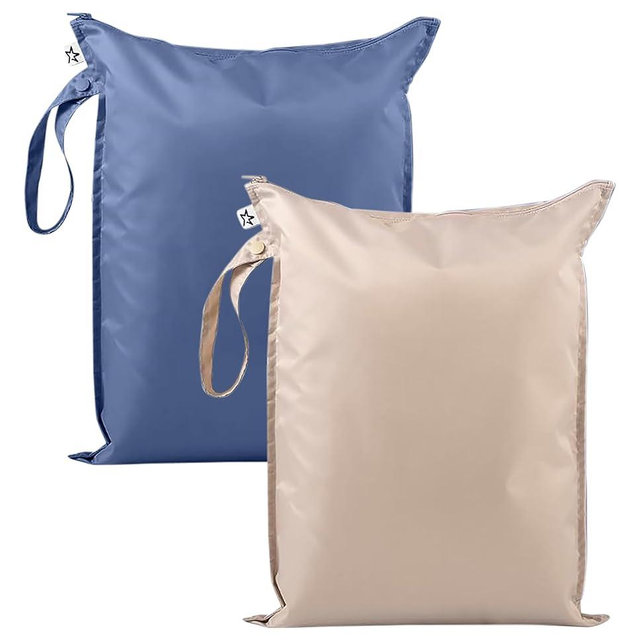 Tiny Twinkle Mess Proof Wet Bags | 2-Pack Reusable Waterproof Wet Bags for Swimsuits | Baby Clothes | Travel & Diaper Bag (Periwinkle,Pebble)
