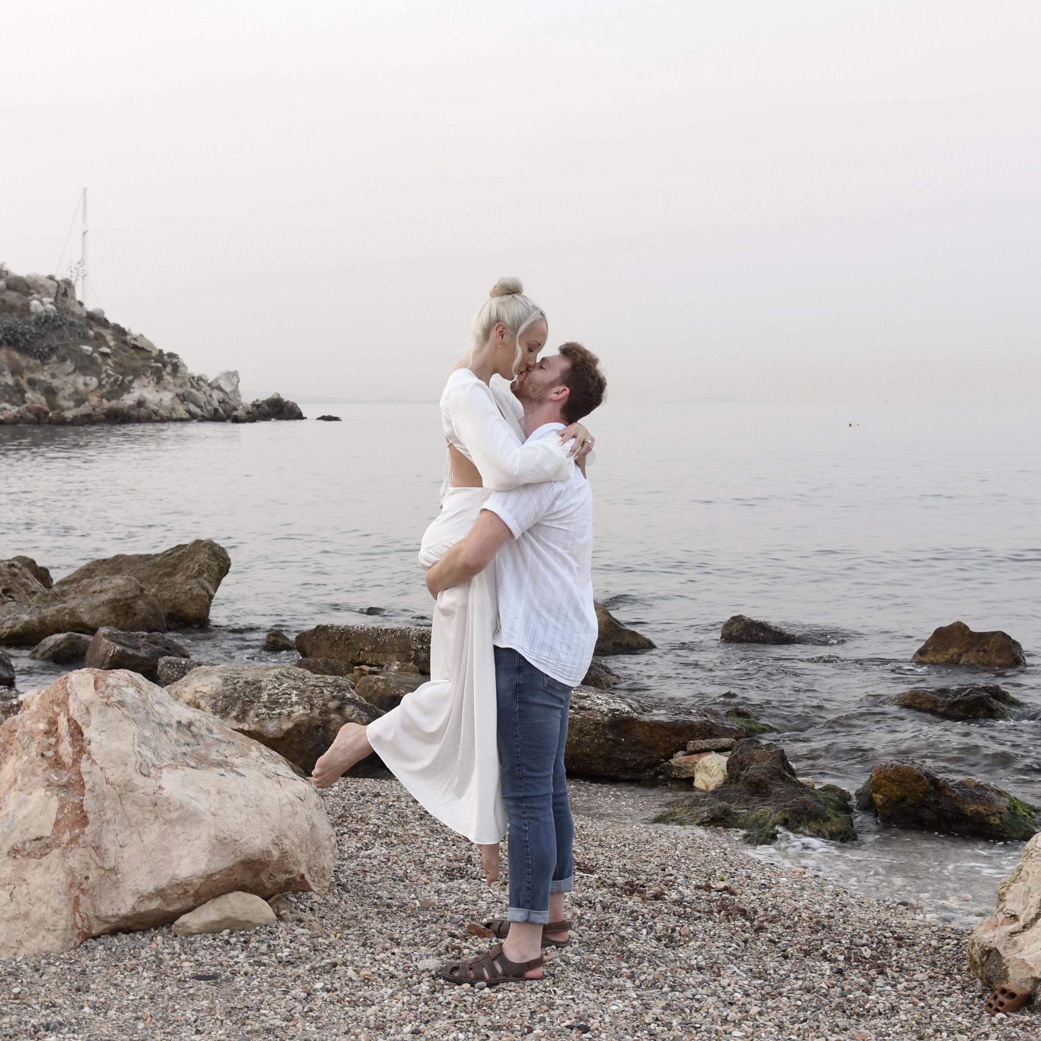 Celebrating their engagement in Greece!