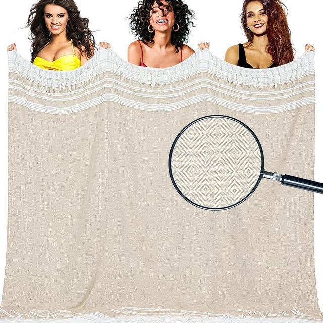 Yongoes Oversized Turkish Beach Towel Blanket Cotton Giant XL Sandproof Towels Huge Linen XXL Extra Large Big Throw Quilt Blankets for Adults Cloud Travel Camping Glamping Accessories Essentials