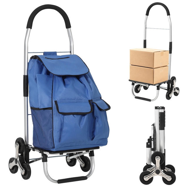 Folding Shopping Cart, Heavy Duty Stair Climber Dolly, 176LBS Stair Climbing Handcart Portable Grocery Cart with 6 Wheels, 36L Oxford Cloth Bag