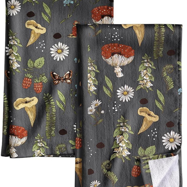 Miss Adola Cotton Kitchen Towels Set of 2 - Cute Design 16×26 Inch Dish Towels for Kitchen with Hanging Loop Mushroom Quick Dry Hand Towels Soft & Absorbent, Home Decorative, Terry Cloth Tea Towels