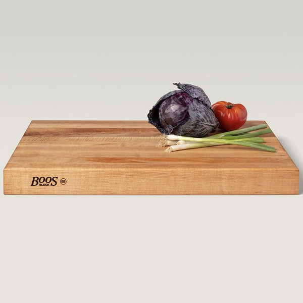 John Boos RA-Board Series Rectangular Wooden Maple Cutting Board 24”x18” – 2.25” Thick, 30-lb Reversible Butcher Block with Edge-Grain & Finger Grips – Made in the USA