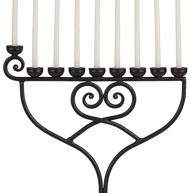 RTZEN Judaica - Heart Style Hanukkah Menorah, Handmade, 9 Iron Branches, Israel Design, for All 8 Nights of Chanukah,(Black), Blacksmith Hanukah Candle Holder, Wrought Metal Décor