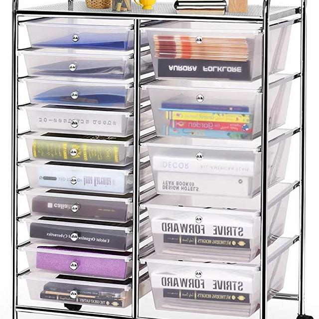 Happygrill 15-Drawer Organizer Cart Tools Office School Paper Organizer Rolling Storage Cart with wheels