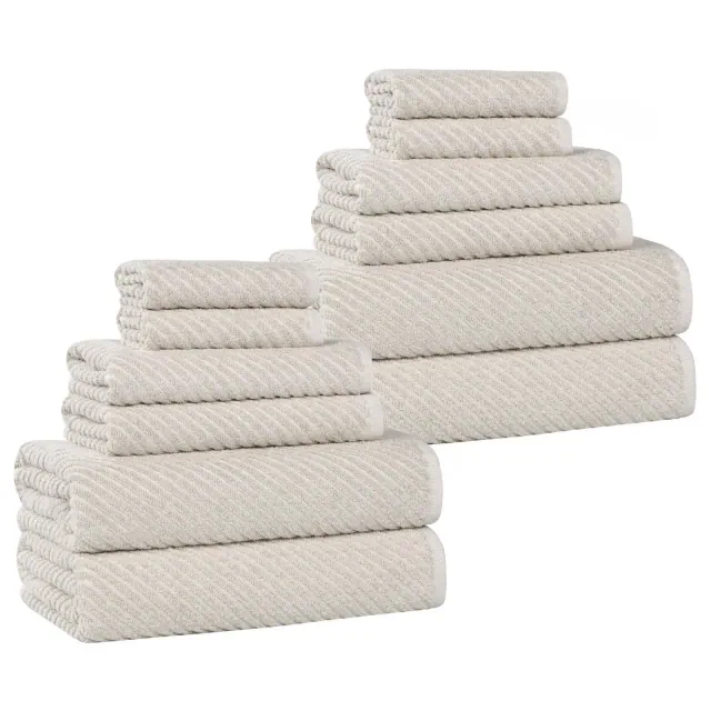 Viscose Cotton Blend Medium Weight Soft Textured Diagonal Ribbed 12 Piece Towel Set, Beige - Blue Nile Mills